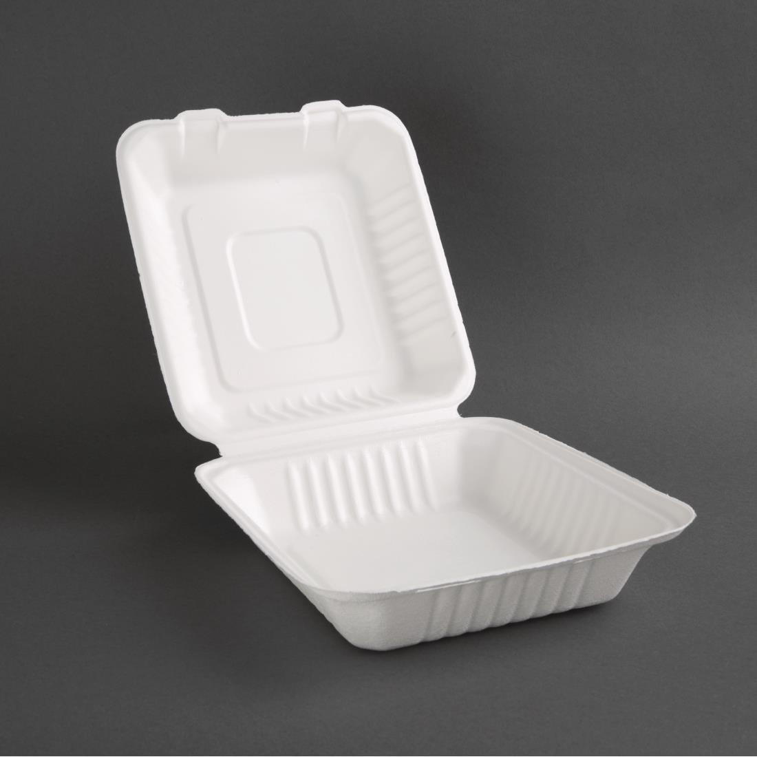 Boîtes avec couvercle à charnière compostables en bagasse Fiesta Compostable 223mm (lot de 200) - FRANCE CHR