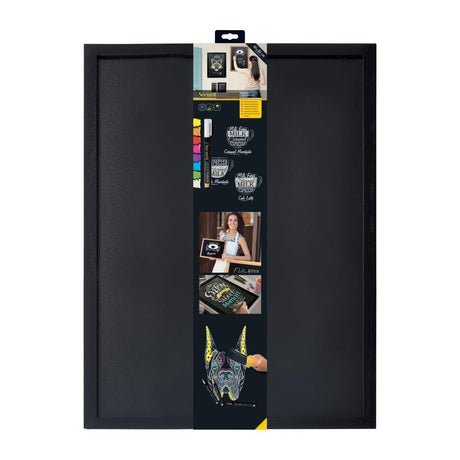 Ardoise murale cadre en bois noir avec feutre craie et fixations Securit 60x80cm - FRANCE CHR