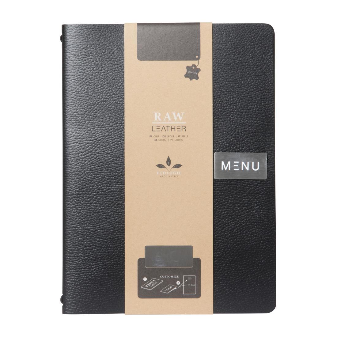 Protège-menu en cuir recyclé brut Securit Gamme Leather A4 noir - FRANCE CHR