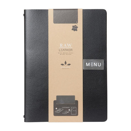 Protège-menu en cuir recyclé brut Securit Gamme Leather A4 noir - FRANCE CHR