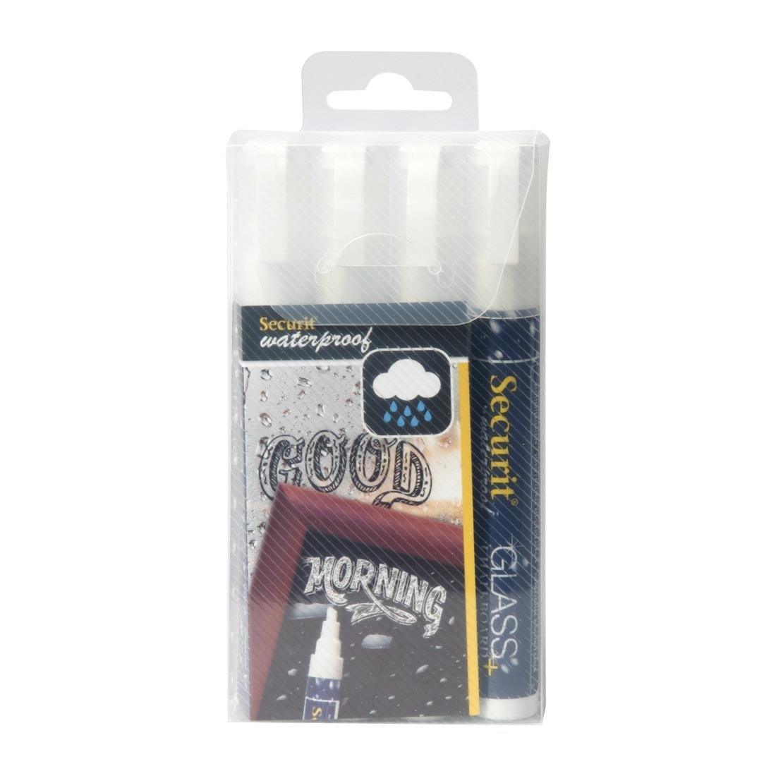 Marqueurs craie waterproof Securit (verre+ ardoise) pointe 2-6mm blancs (lot de 4) - FRANCE CHR