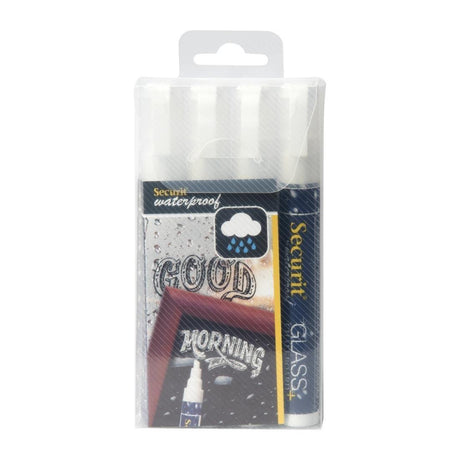 Marqueurs craie waterproof Securit (verre+ ardoise) pointe 2-6mm blancs (lot de 4) - FRANCE CHR