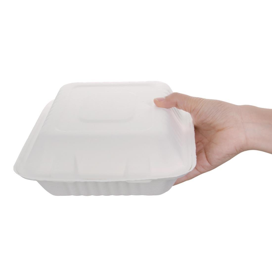 Boîtes avec couvercle à charnière compostables en bagasse Fiesta Compostable 223mm (lot de 200) - FRANCE CHR
