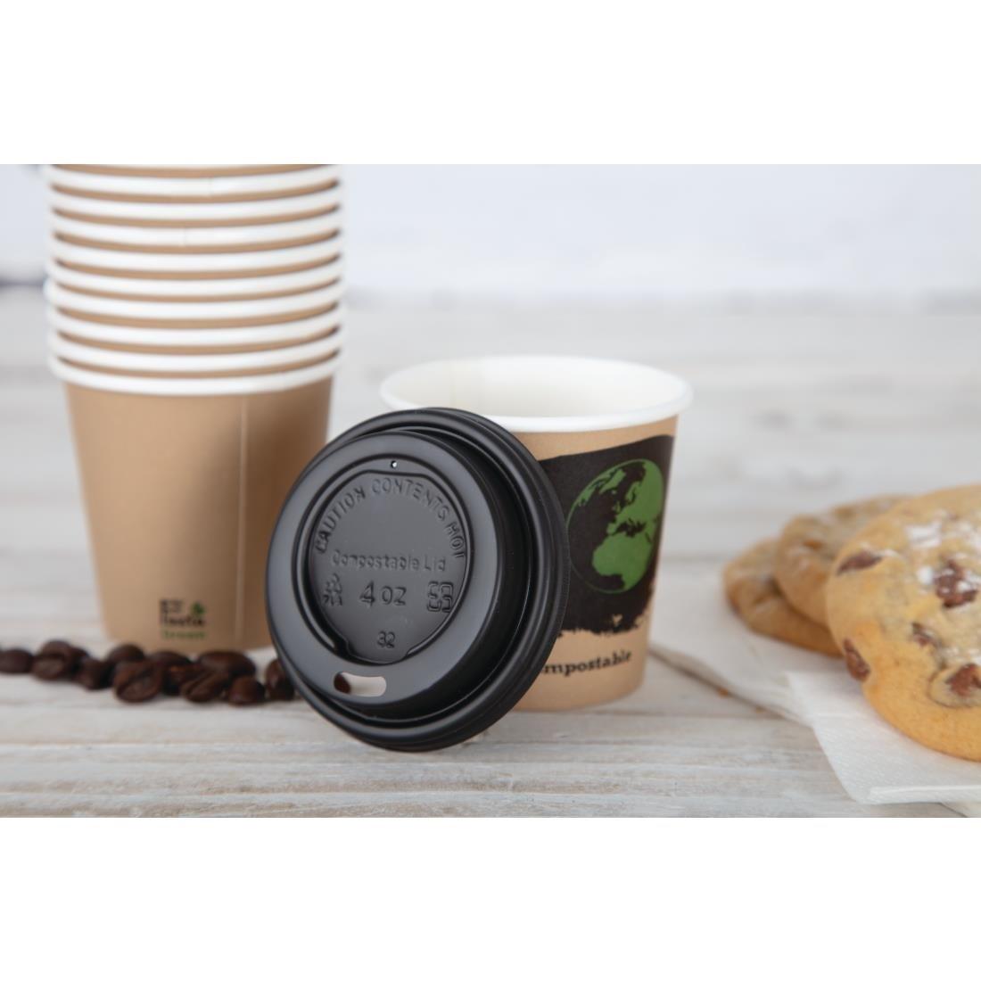 Couvercles noirs compostables en CPLA pour gobelets espresso 113ml Fiesta Compostable (x50) - FRANCE CHR