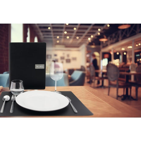 Protège-menu en cuir recyclé brut Securit Gamme Leather A4 noir - FRANCE CHR