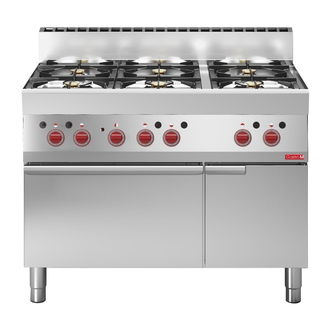 Fourneau 6 feux sur four électrique à convection avec placard ouvert Gastro M 65/110CFGE - FRANCE CHR