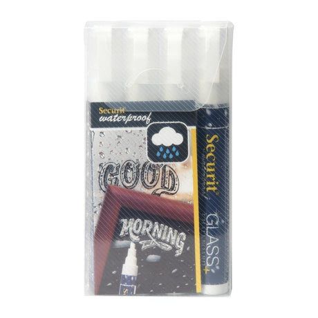 Marqueurs craie waterproof Securit (verre+ ardoise) pointe 2-6mm blancs (lot de 4) - FRANCE CHR