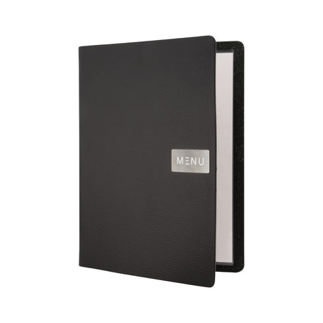 Protège-menu en cuir recyclé brut Securit Gamme Leather A4 noir - FRANCE CHR