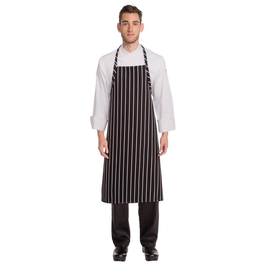 Tablier bavette tissé Chef Works Premium rayures noires et blanches - FRANCE CHR