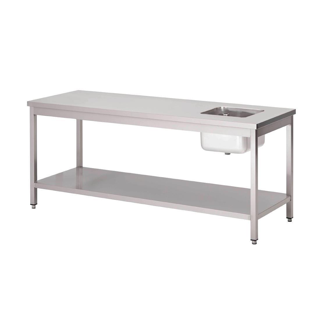 Table du chef inox avec bac à gauche et étagère basse Gastro M 1600 x 700 x 850mm - FRANCE CHR