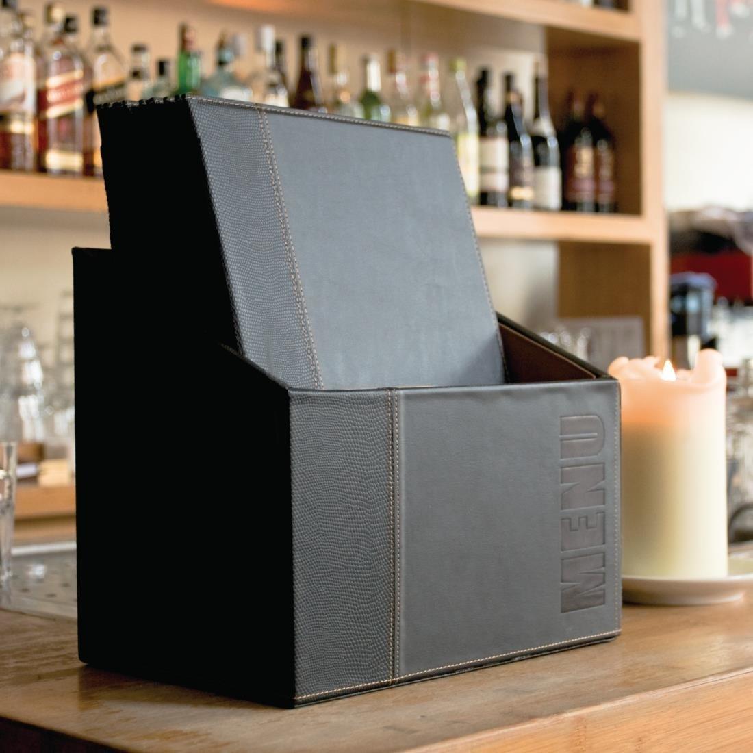 Porte-menus contemporains A4 noirs avec boîte de rangement (lot de 20) - FRANCE CHR
