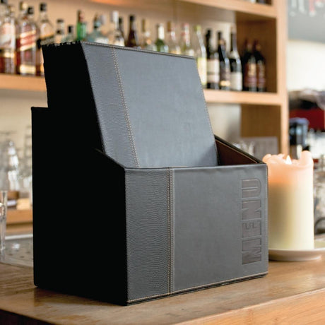 Porte-menus contemporains A4 noirs avec boîte de rangement (lot de 20) - FRANCE CHR