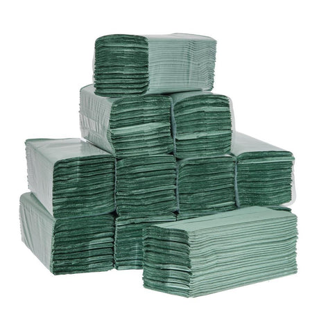 Essuie-mains 1 pli pliage en Z vert 250 feuilles Jantex (lot de 12) - FRANCE CHR