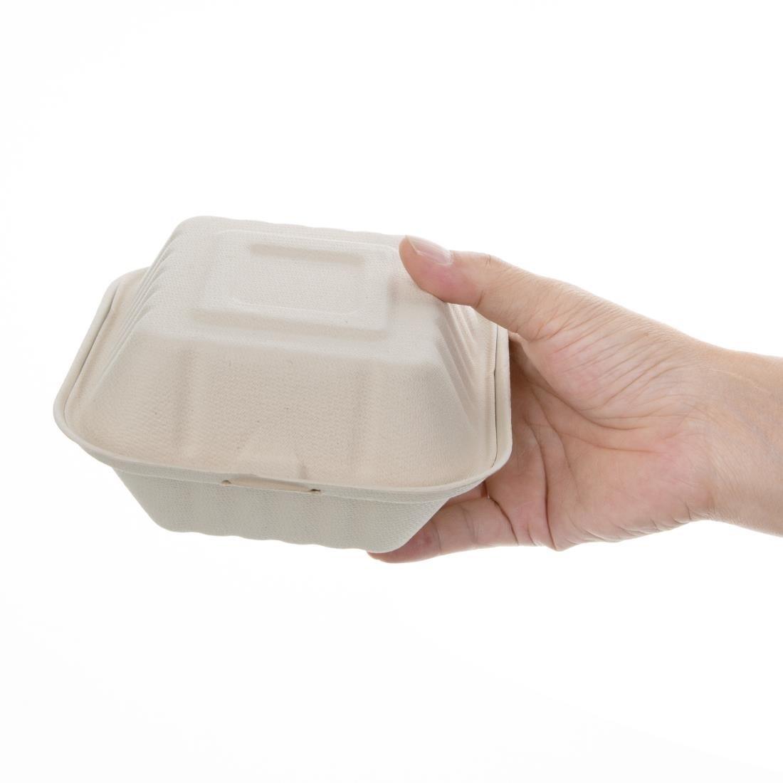 Boîtes hamburger compostables en bagasse coloris naturel Fiesta Compostable 152mm (lot de 500) - FRANCE CHR