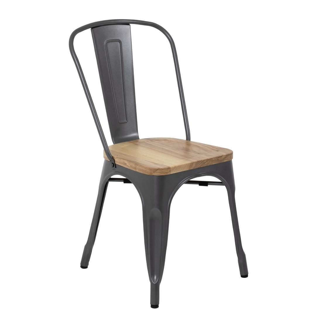Chaises en acier avec assise en bois Bolero Bistro gris métallisé (lot de 4) - FRANCE CHR