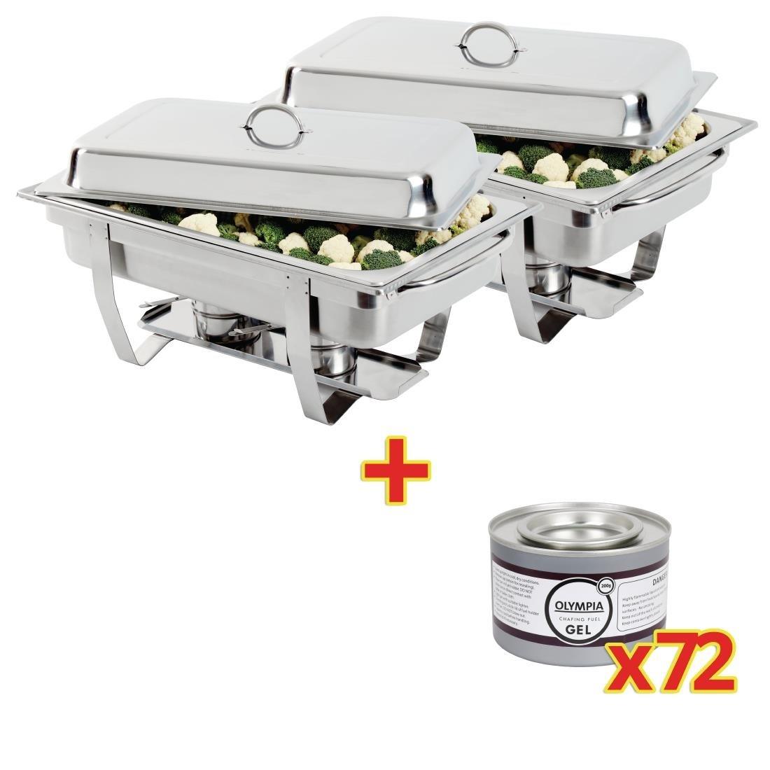 OFFRE SPÉCIALE Lot de 2 chafing dish Milan GN 1/1 + 72 capsules de gel combustible Olympia - FRANCE CHR