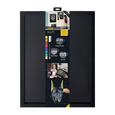 Ardoise murale cadre en bois noir avec feutre craie et fixations Securit 40x60cm - FRANCE CHR