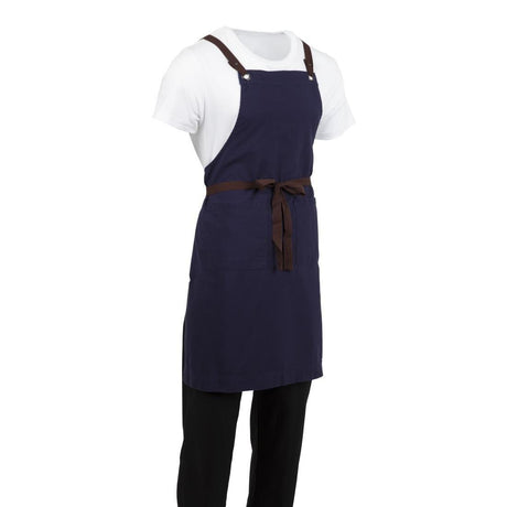 Tablier bavette en coton Southside bleu marine - FRANCE CHR