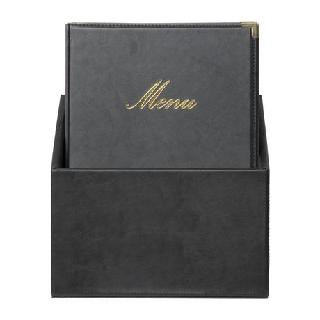Boîte avec 20 protège-menus simili cuir A4x4 Securit Classic noirs - FRANCE CHR