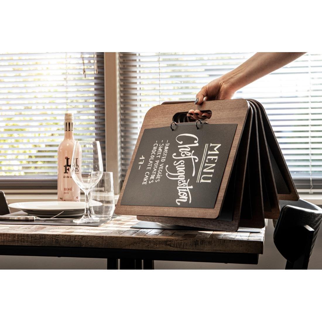 Planche porte-menu à anneaux Securit gamme Walnut - FRANCE CHR