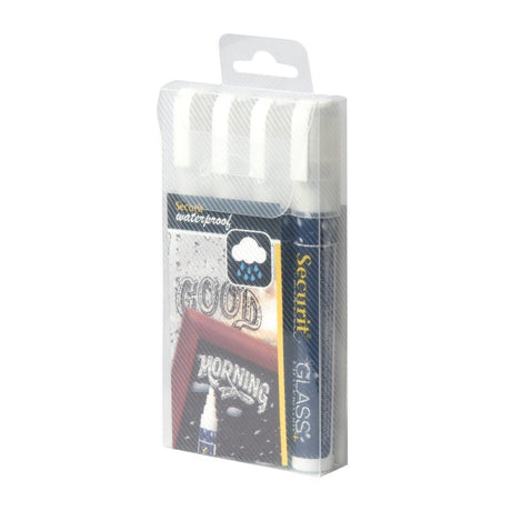 Marqueurs craie waterproof Securit (verre+ ardoise) pointe 2-6mm blancs (lot de 4) - FRANCE CHR
