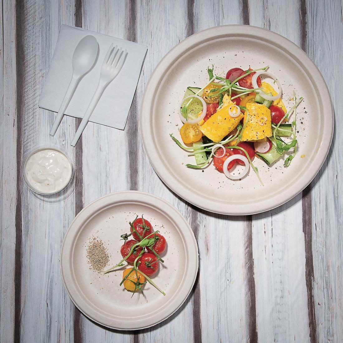 Assiettes rondes compostables en bagasse Fiesta Compostable coloris naturel 260mm (lot de 50) - FRANCE CHR