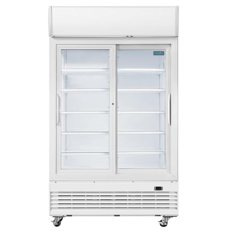 Armoire réfrigérée 2 portes vitrées coulissantes avec caisson lumineux Polar Série G 950L - FRANCE CHR