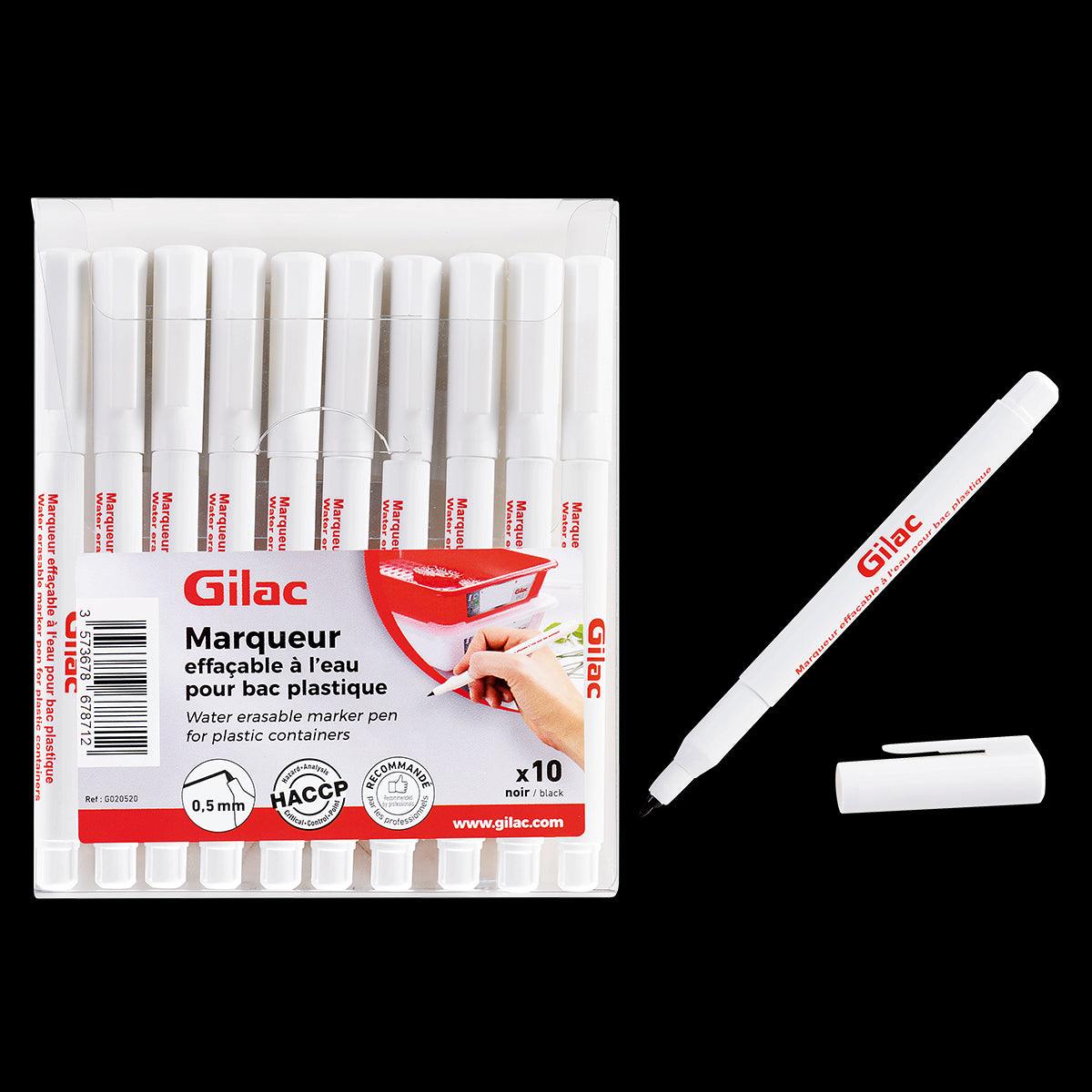 Marqueur plastique effaçable à l'eau - noir - lot de 10 - FRANCE CHR