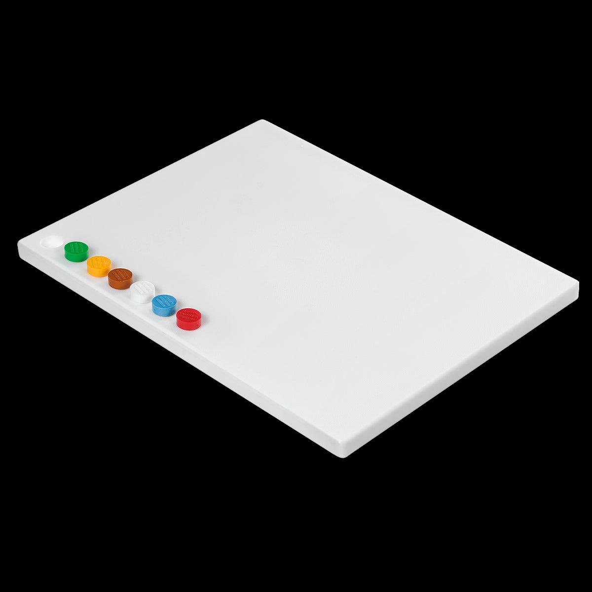 Planche à découper 400 x 300 avec 6 pastilles de couleurs HACCP - blanche - FRANCE CHR