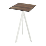 Infinity Tripod mange-debout avec piètement blanc + plateau HPL Tropical Wood 70x70 cm - VEBA - 1 pcs