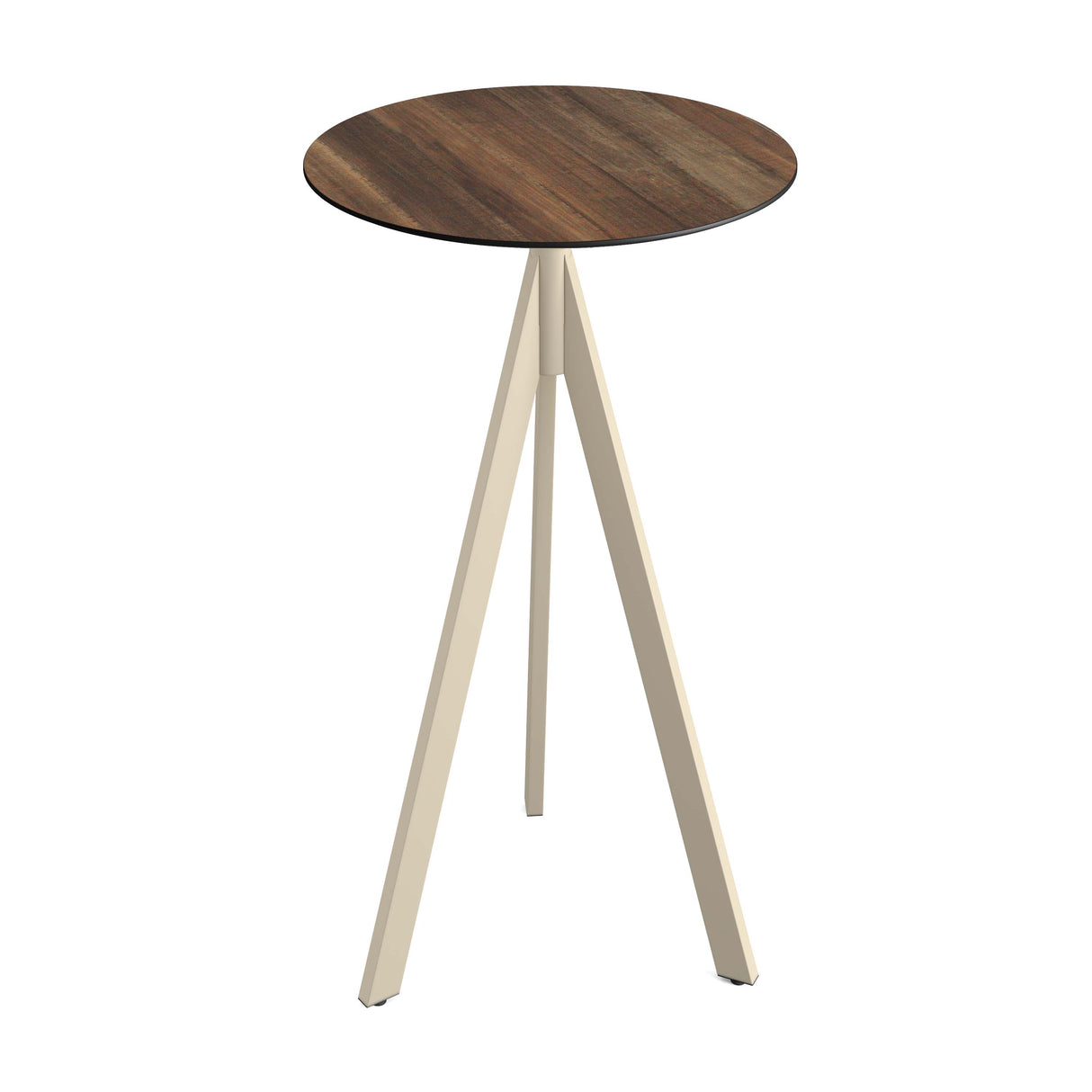 Infinity Tripod mange-debout avec piètement sable + plateau HPL Tropical Wood Ø70 cm - VEBA - 1 pcs