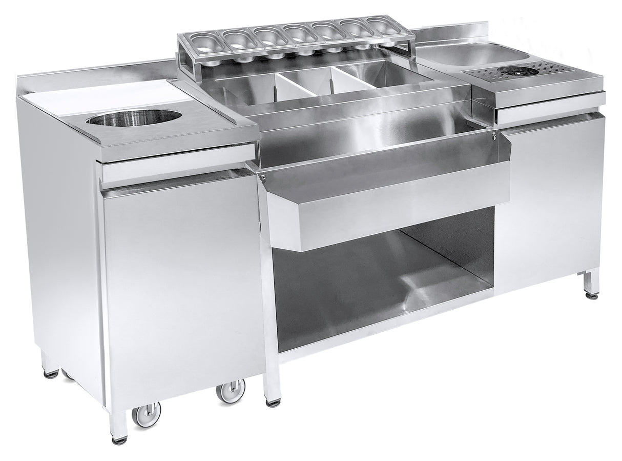 COCKTAILS BAR STATION   INCL. ÉVIER, LAVE-VERRES, BACS GN, SPEEDRAIL PORTE-BOUTEILLES, PLANCHE À DÉCOUPER ET POUBELLE - 7083.0040 - COMBISTEEL