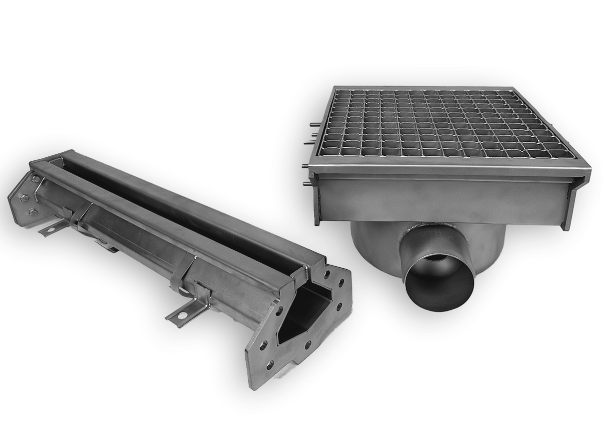 DRAIN INOX 300X265 AVEC 2 SORTIES POUR GOUTTIÈRE À FENTE - 7107.0025 - COMBISTEEL