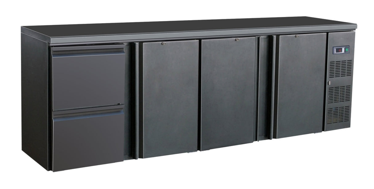 ARRIÈRE BAR RÉFRIGÉRÉE NOIR 3 PORTES ET 2 TIROIRS  *TRANSPORT SUR DEMANDE* - 7450.0326 - COMBISTEEL