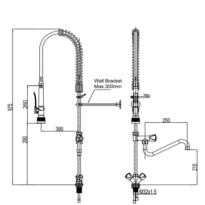 PRÉ DOUCHE DE RINÇAGE AVEC 1-TROU - 7536.0005 - COMBISTEEL