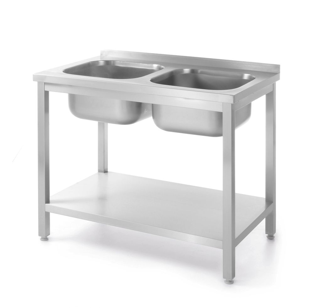 Table avec 2 éviers et étagère, vissée - HENDI