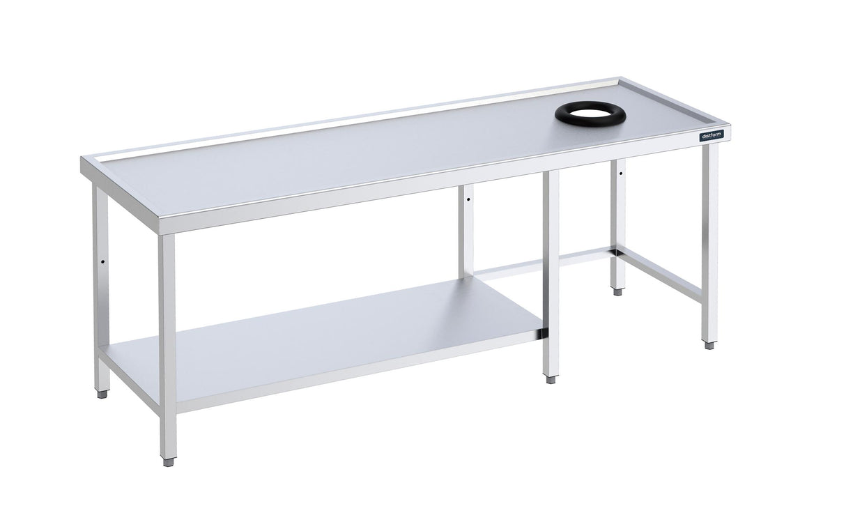 Table avec orifice vide-déchets 1800x700x850 et étagère- DISTFORM - F05E1870