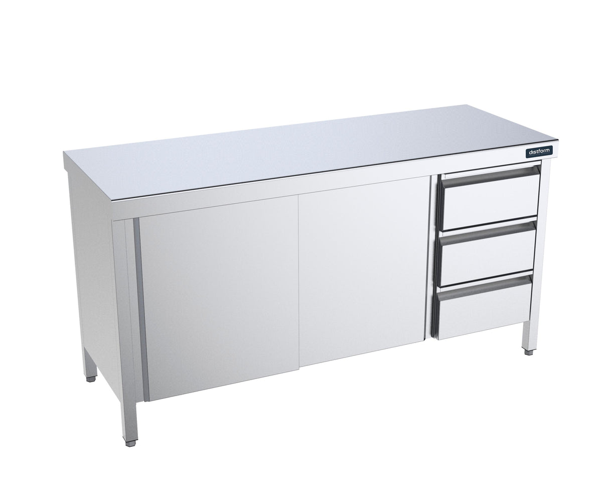 Table centrale 2400x700 avec portes et module de tiroirs à droite- DISTFORM - FCPBD724