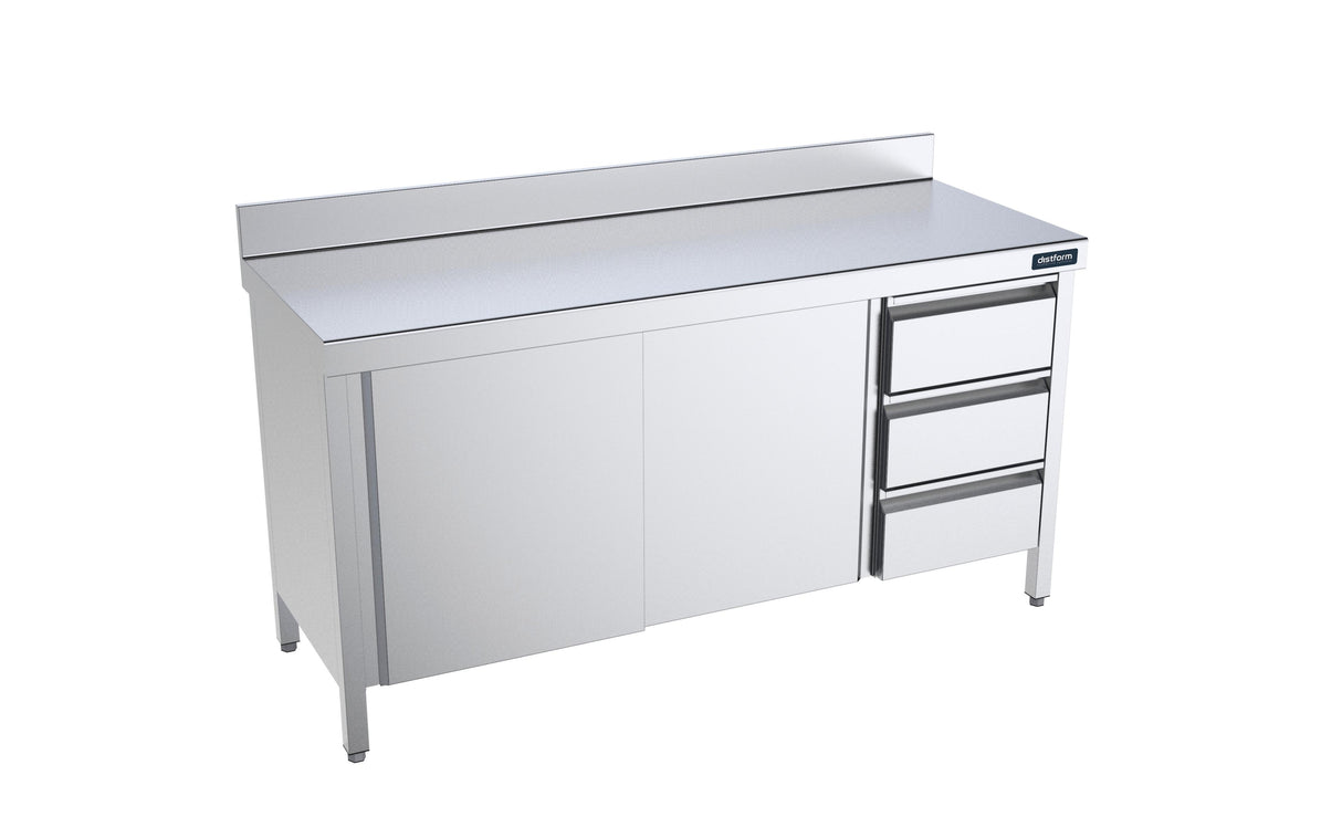Table adossée 1600x600 avec portes et module de tiroirs à droite- DISTFORM - FMPBD616