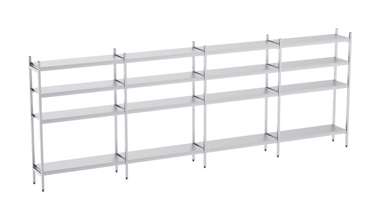 Rayonnage en acier inoxydable linéaires 6550x500 lisse 4 niveaux- DISTFORM - KIT00682