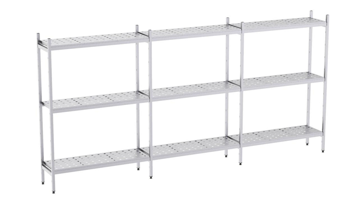 Rayonnage en acier inoxydable linéaires 4620x500 perf. 3 niveaux- DISTFORM - KIT00972