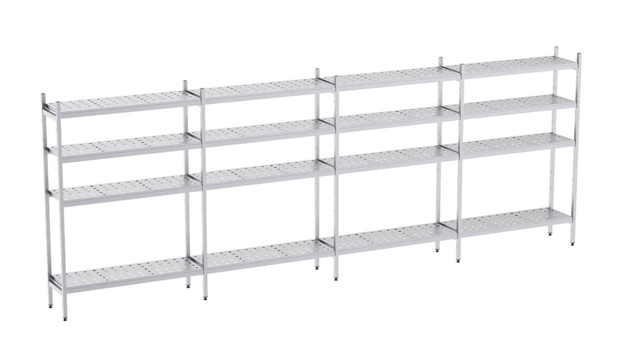 Rayonnage en acier inoxydable linéaires 6350x500 perf. 4 niveaux- DISTFORM - KIT01052
