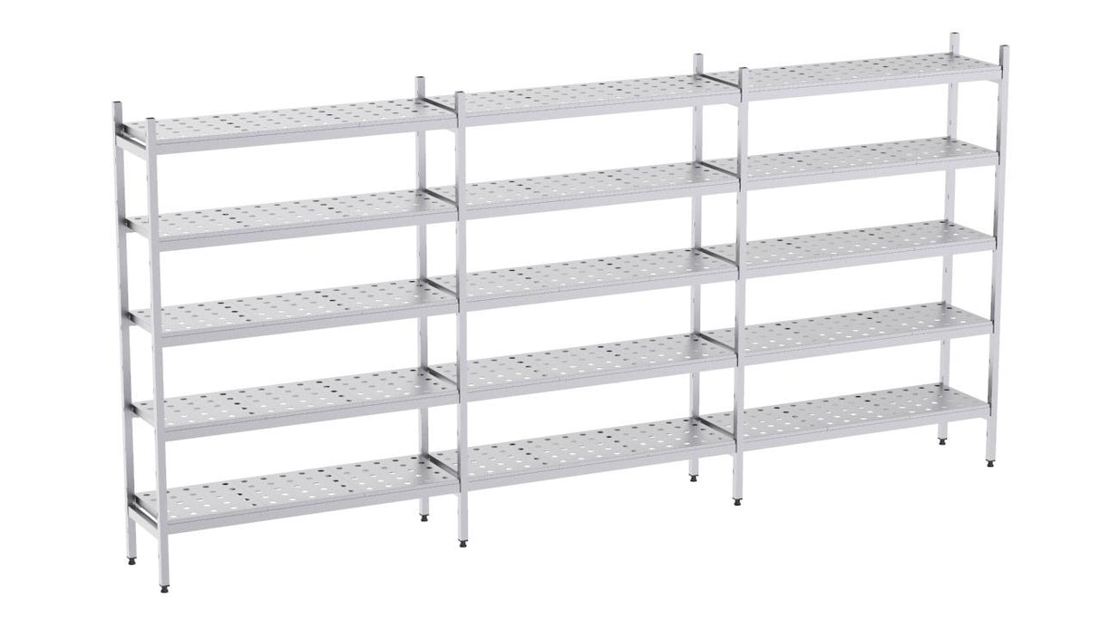 Rayonnage en acier inoxydable linéaires 3720x500 perf. 5 niveaux- DISTFORM - KIT01087