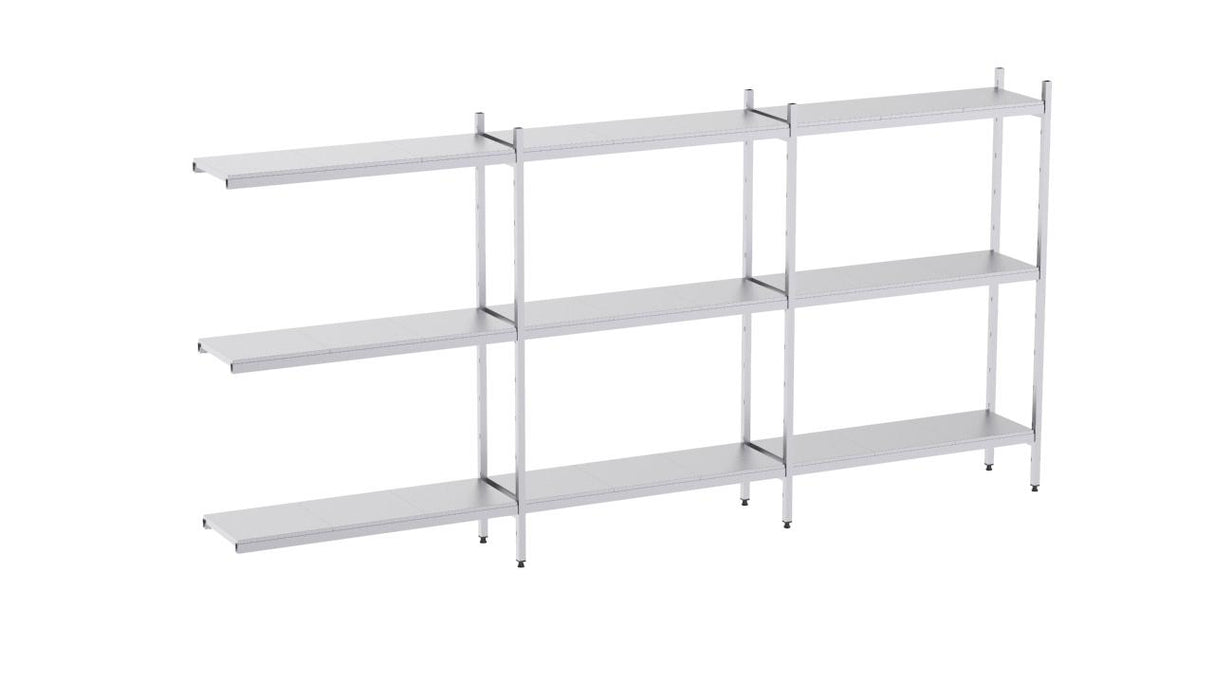 Rayonnage en acier inoxydable d'angle 3690x500 lisse 3 niveaux- DISTFORM - KIT02591
