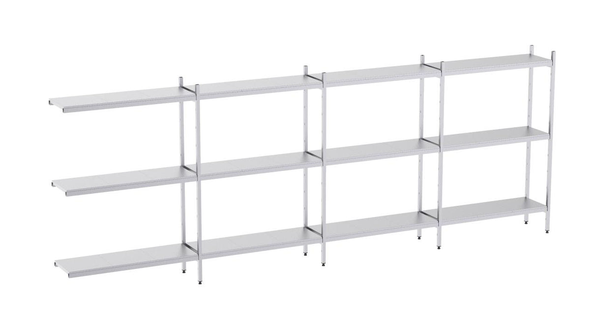 Rayonnage en acier inoxydable d'angle 5620x500 lisse 3 niveaux- DISTFORM - KIT02611