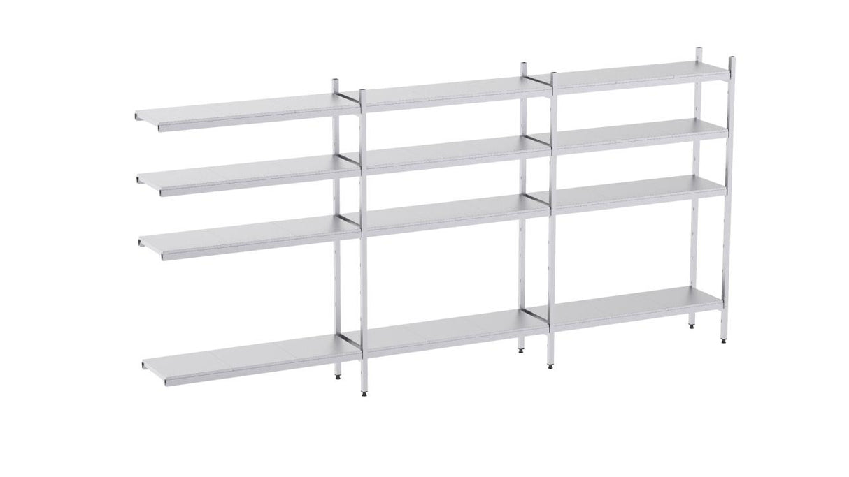 Rayonnage en acier inoxydable d'angle 3490x500 lisse 4 niveaux- DISTFORM - KIT02651