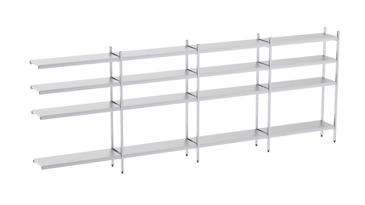 Rayonnage en acier inoxydable d'angle 5420x500 lisse 4 niveaux- DISTFORM - KIT02671