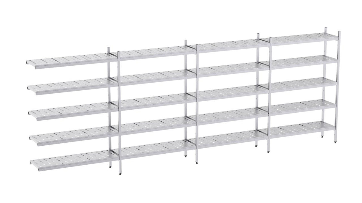 Rayonnage en acier inoxydable d'angle 5120x400 perf. 5 niveaux- DISTFORM - KIT02916