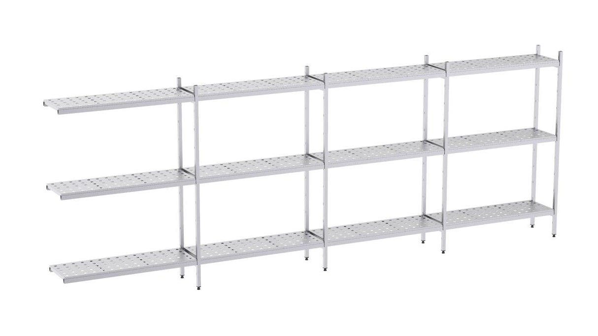 Rayonnage en acier inoxydable d'angle 5920x500 perf. 3 niveaux- DISTFORM - KIT02986