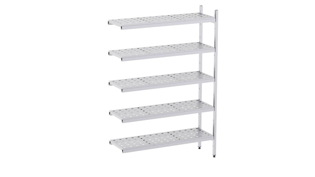 Rayonnage en acier inoxydable d'angle 1230x500 perf. 5 niveaux- DISTFORM - KIT03061